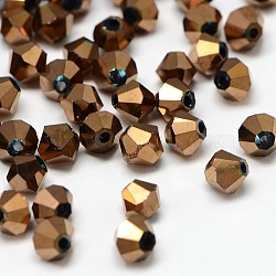 Electroplate Crystal Glass Faceted Bicone Beads, Copper Plated, 4.5x4mm, Hole: 1mm, about 720pcs/bag(GGLA-F026-D01)
