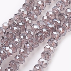 Electroplate Glass Beads Strands, Pearl Luster Plated, Faceted, Rondelle, Thistle, 6x4~5mm, Hole: 0.8~1mm, about 85~88pcs/strand, 16.1~16.5 inch(41~42cm)(GLAA-K027-PL-A01)