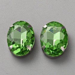 Sew on Rhinestone, Faceted Glass Rhinestone, Multi-Strand Links, with Platinum Tone Alloy Settings, Oval, Olivine, 18x13x7mm, Hole: 1mm(DIY-WH20010-41A-29)