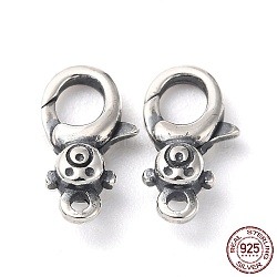 925 Thailand Sterling Silver Lobster Claw Clasp Rhinestone Settings, with 925 Stamp, Bear, Antique Silver, Fit for 1.5mm Rhinestone, 12.5x6.5x3.5mm, Hole: 1.2mm(STER-D003-05B-AS)