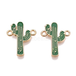 Rack Plating Alloy See Greem Enamel Connector Charms, Cactus Links, Golden, 20x15.5x1.5mm, Hole: 1.6mm(ENAM-N056-349G)