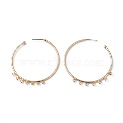 Brass Stud Earring Findings, Half Hoop Earrings, with Loop, Ring, Golden, 45x1.5mm, Hole: 1.5mm(KK-I665-22G)