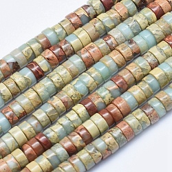 Natural Aqua Terra Jasper Beads Strands, Heishi Beads, Flat Round/Disc, 6x3~3.5mm, Hole: 1mm, about 135pcs/strand, 15.7 inch(40cm)(G-E444-17-6mm)