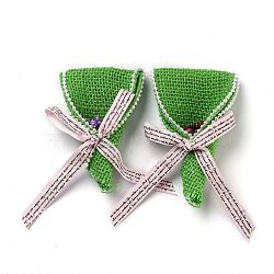 Handmade Linen Ornament Accessories, for DIY Craft Making, Hand Tied Bouquet Shape, Lime Green, 73~96x58~63x17~21mm(DIY-H119-A06)