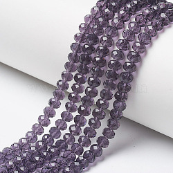 Glass Beads Strands, Faceted, Rondelle, Medium Purple, 4x3mm, Hole: 0.4mm, about 123~127pcs/strand, 16.5~16.9 inch(42~43cm)(EGLA-A034-T4mm-D15)