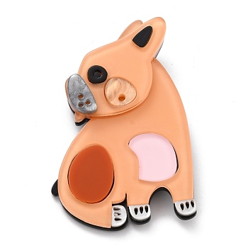 Bull Terrier Dog Brooch, Animal Acrylic Safety Lapel Pin for Backpack Clothes, Light Salmon, 65x43x9mm, Pin:0.6mm