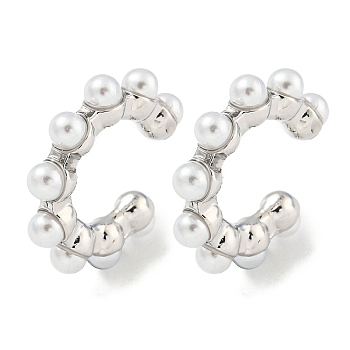 Rack Plating Brass Plastic Pearl Beads Cuff Earrings for Women, Long-Lasting Plated, Cadmium Free & Lead Free, Platinum, 19x4mm