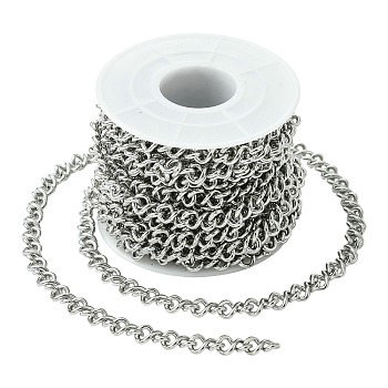 5M 1.4MM 304 Stainless Steel Twisted Chains, Non-Tarnish, Soldered, with Spool, Stainless Steel Color, 5.6x1.4mm