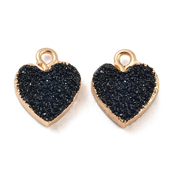 Resin with Golden Zinc Alloy Charms, Heart, Midnight Blue, 12x15mm