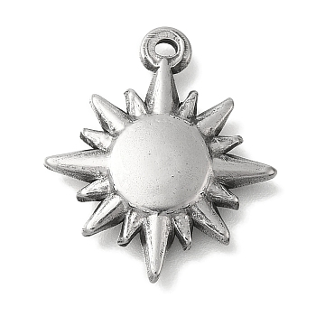 Anti-Tarnish 304 Stainless Steel Pendants, Sun Charm, Stainless Steel Color, 21.5x19x2.5mm, Hole: 1.2mm