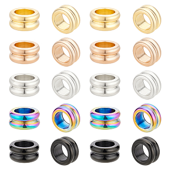 30Pcs 5 Colors 304 Stainless Steel Grooved Beads, Column, Mixed Color, 8x4mm, Hole: 5mm, 6pcs/color