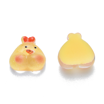 Translucent Resin Cabochons, Printed, Chick, Gold, 10x10x4.5mm
