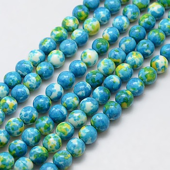 Synthetic Ocean White Jade Beads Strands, Dyed, Round, Dodger Blue, 8mm, Hole: 1mm, about 52pcs/strand, 15.35 inch