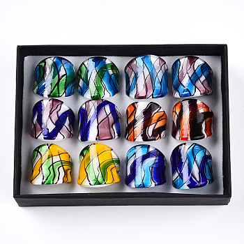 Handmade Lampwork Wide Band Rings, Mixed Color, 17~19mm, about 12pcs/box