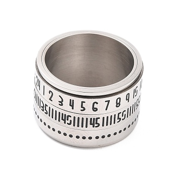 Titanium Steel Spinner Ring, with Number Pattern, Wide Band Rings for Unisex, Stainless Steel Color, 14mm, Inner Diameter: 17.1mm