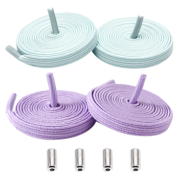Gorgecraft 4 Sets Stretch Yarn Shoelaces, with Alloy Aglets, Platinum, Lilac & Cyan, Mixed Color, 1010x6.5x1mm