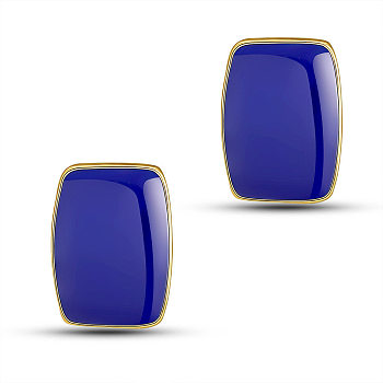 SHEGRACE Alloy Epoxy Resin Stud Earrings, with 925 Sterling Silver Pins, Rectangle, Dark Blue, 18x13mm