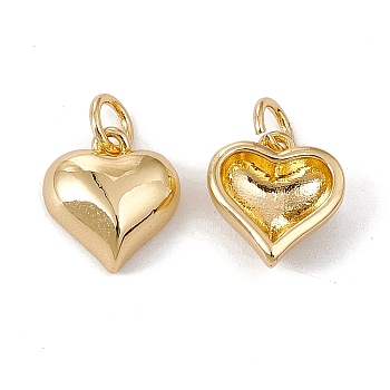 Brass Charms, with Jump Ring, Cadmium Free & Nickel Free & Lead Free, Rack Plating, Heart, Real 18K Gold Plated, 12x11x4.5mm, Hole: 3mm