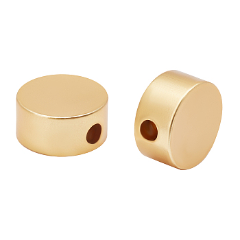 BENECREAT 50Pcs Matte Style Brass Beads, Long-Lasting Plated, Flat Round, Real 14K Gold Plated, 6x3mm, Hole: 1mm, 50pcs/box