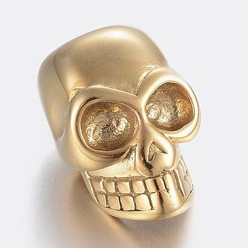 304 Stainless Steel Beads Rhinestone Settings, Large Hole Beads, Skull Head, Golden, Fit for 5mm Rhinestone, 18x12x11mm, Hole: 6mm