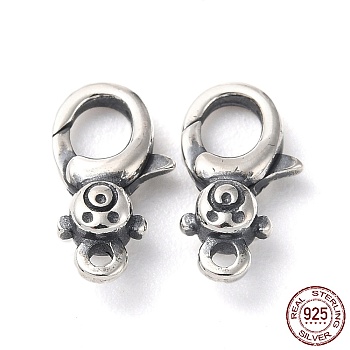925 Thailand Sterling Silver Lobster Claw Clasp Rhinestone Settings, with 925 Stamp, Bear, Antique Silver, Fit for 1.5mm Rhinestone, 12.5x6.5x3.5mm, Hole: 1.2mm