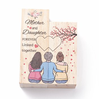 Wooden Candle Holder, Display Decorations, Rectangle with Word Mother & Daughter, Mother's Day Gift, Wheat, 44.5x44.5x99~120mm, 2pcs/set