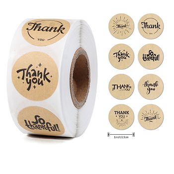 Self-Adhesive Paper Thank You Roll Stickers, Round Dot Gift Tag Sticker, for Party Presents Decoration, BurlyWood, 25mm, 500pcs/roll