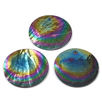 Spray Painted Natural Capiz Shell Pendants, Disc Charms, AB Color, Black, 39.5~40x1~2mm, Hole: 1.2~1.4mm