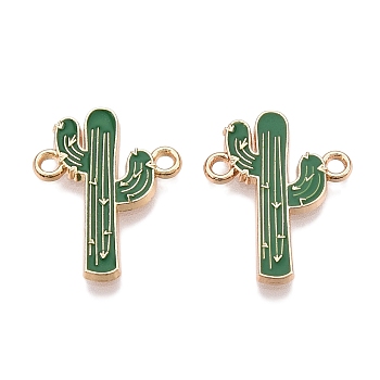 Rack Plating Alloy See Greem Enamel Connector Charms, Cactus Links, Golden, 20x15.5x1.5mm, Hole: 1.6mm