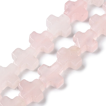 Natural Rose Quartz Beads Strands, Cross, 13~13.5x12.5~13.5x4~5mm, Hole: 1mm, about 18pcs/strand, 9.21''(23.4cm)