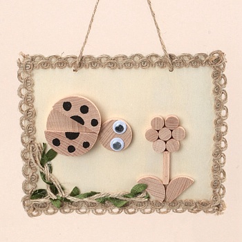 DIY Ladybug Painting Handmade Materials Package for Parent-Child, including Unfished Wood Cabochons, Picture Frame, Rope and Cotton Ribbon, BurlyWood, 12x15x0.25cm, Hole: 3mm