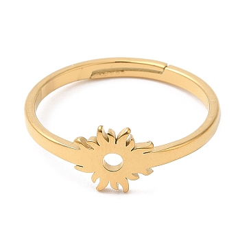 Ion Plating(IP) 304 Stainless Steel Flower Adjustable Ring for Women, Real 18K Gold Plated, Inner Diameter: 15.5mm