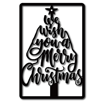 Iron Wall Decorations, with Screws, for Christmas, Rectangle with Word We Wish You A Merry Christmas, Electrophoresis Black, 28x19cm