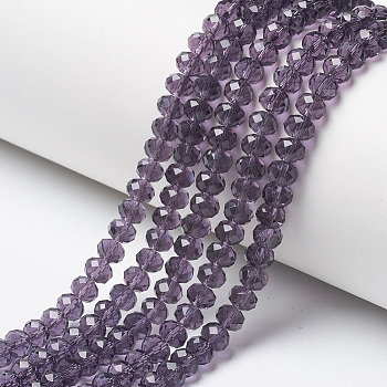 Glass Beads Strands, Faceted, Rondelle, Medium Purple, 4x3mm, Hole: 0.4mm, about 113~115pcs/strand, 41~42cm