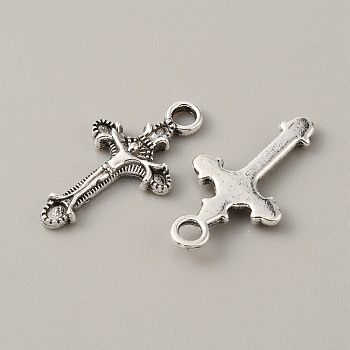 Tibetan Style Alloy Pendants, Cross Charm, Religion, Antique Silver, 22x11.5x2mm, Hole: 2mm