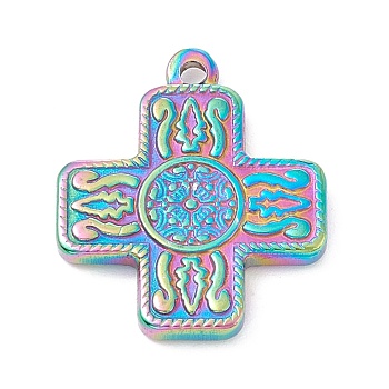 Ion Plating(IP) 304 Stainless Steel Pendants, Cross, Rainbow Color, 21~21.5x18x2.5mm, Hole: 1.5mm