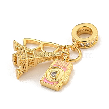 Rack Plating Brass Clear Cubic Zirconia & Enamel European Dangle Charms(KK-U035-28G)-2