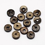 Dyed Donut Coconut Beads, Coconut Brown, 12x2~4mm, Hole: 3mm, about 1136pcs/500g(COCB-M001-12mm-08)