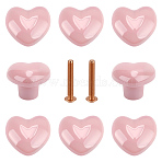 12Pcs Heart Porcelain Drawer Knobs, Drawer Pulls Handle, with Iron Screw, for Home, Cabinet, Cupboard and Dresser, Pink, 36x40.5x31mm(FIND-GO0004-02)