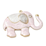 304 Stainless Steel with Enamel & Crystal Rhinestone Big Pendants, Elephant Charms, Ion Plating(IP), Real 18K Gold Plated, Pink, 45.5x61x4.5mm, Hole: 2.1mm(SA-CBAF3AB-02G-02)