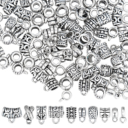 100Pcs 10 Style Tibetan Style Alloy Tube Bails, Loop Bails, Bail Beads, Mixed Shapes, Antique Silver, 4~11.5x4~12x3.5~9mm, hole: 1.5~5mm, 10pcs/style(FIND-SC0003-57)