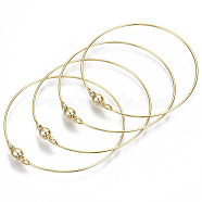 Brass Bangle, with Round Magnetic  Clasps, Nickel Free, Real 18K Gold Plated, Inner Diameter: 2-3/8 inch(6cm)(X-KK-N233-054-NF)