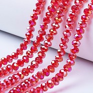 Electroplate Glass Beads Strands, AB Color Plated, Faceted, Rondelle, Red, 4x3mm, Hole: 0.4mm, about 123~127pcs/strand, 16.5~16.9 inch(42~43cm)(EGLA-A034-T4mm-B06)