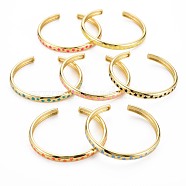 Star Enamel Cuff Bangle, Real 18K Gold Plated Brass Thin Open Bangle for Women, Nickel Free, Mixed Color, Inner Diameter: 1-7/8x2-1/8 inch(4.8x5.35cm)(BJEW-S141-011)
