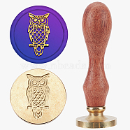 Wax Seal Stamp Set, Sealing Wax Stamp Solid Brass Head,  Wood Handle Retro Brass Stamp Kit Removable, for Envelopes Invitations, Gift Card, Owl, 83x22mm, Stamps: 25x14.5mm(AJEW-WH0208-1226)