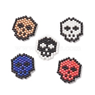 Handmade Japanese Seed Beads, Loom Pattern, Skull, Mixed Color, 17x15x2mm(SEED-CP00011)