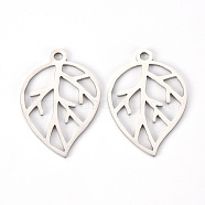 201 Stainless Steel Pendants, Laser Cut, Leaf, Stainless Steel Color, 28.5x19.5x1mm, Hole: 2mm(STAS-Q239-003)