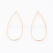 Brass Earring Hooks, with Horizontal Loop, Real 18K Gold Plated, 34~35x17~18x0.8mm, Hole: 1.5mm, Pin: 0.8mm(X-KK-T038-138G)