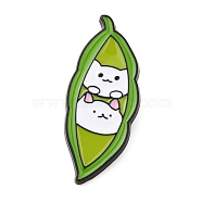 Pea Pod & Cat Enamel Pin, Electrophoresis Black Plated Alloy Badge for Backpack Clothes, Green, 31x13x1.5mm(JEWB-A014-03B)
