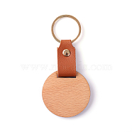Wooden & Imitation Leather Pendant Keychain, with Iron Rings, Round, 11cm(PW23041893973)